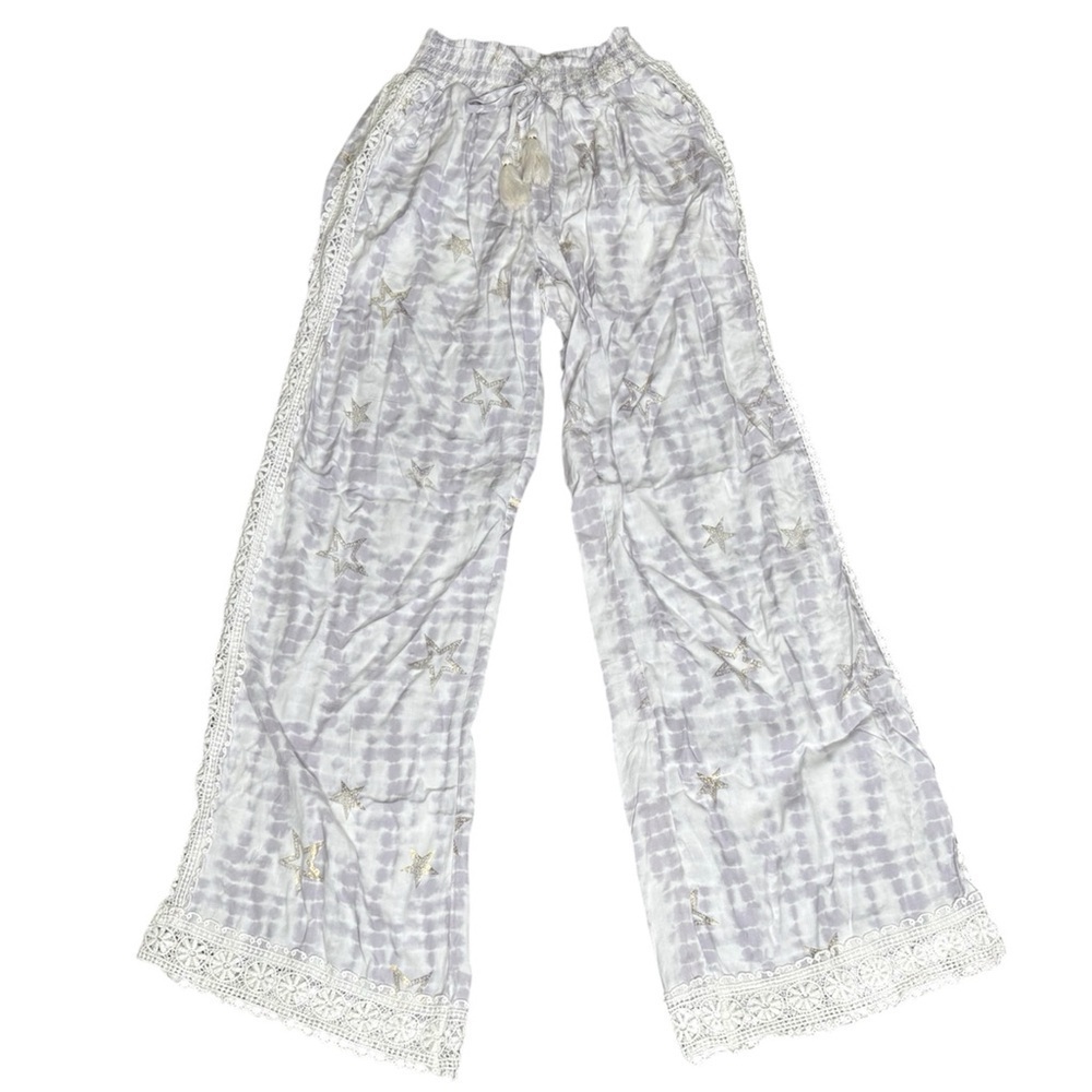 Surf Gypsy Wide-Leg Pants with Stars And Lace Trim Size Medium